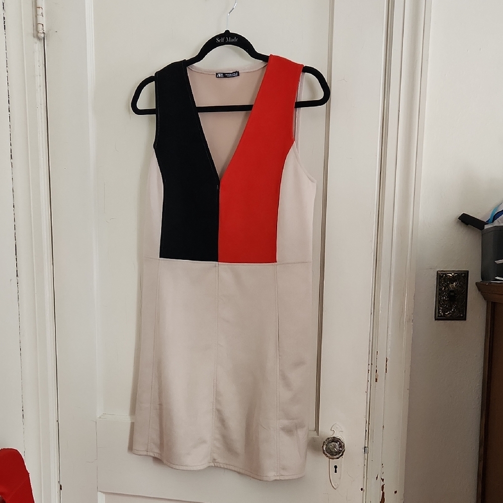 Zara Black and Red Colorblock Mini Dress